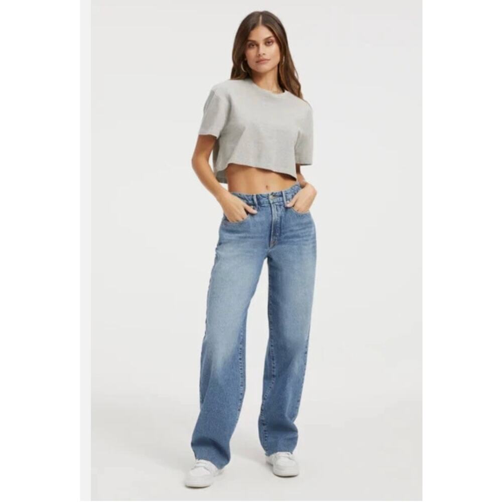 Good American Gray Boxy Cropped T Shirt Short Sleeve Size 4